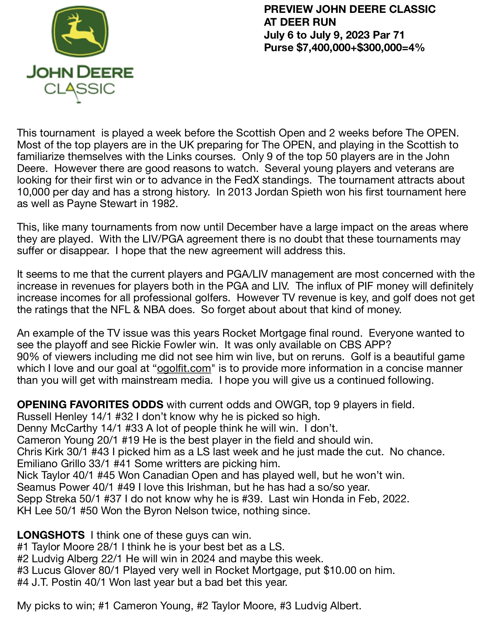2022 John Deere Classic: How to watch, TV schedule, tee times